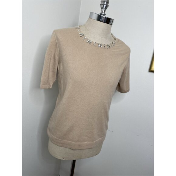 Pure Collection Cashmere Sweater Jumper Womens US 12 UK 16 Tan Rhinestone Detail - Picture 5 of 7
